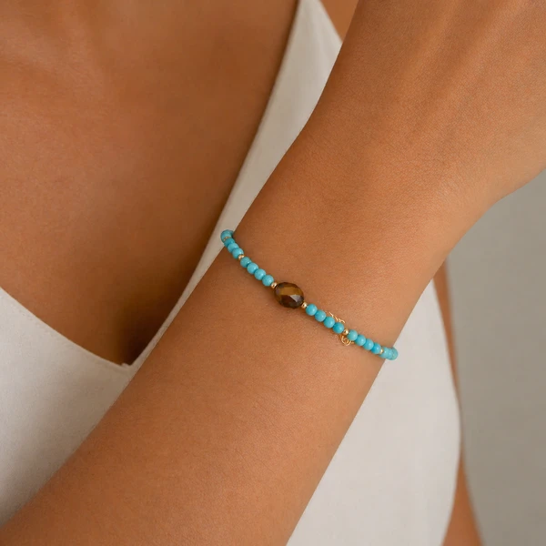 Pulseira Turquesas com Olho Grego