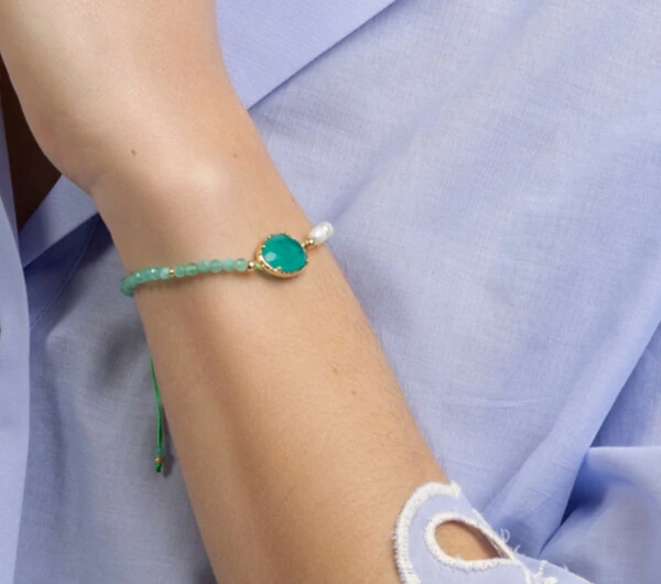 Pulseira Shamballa com Jade e Pérolas Naturais