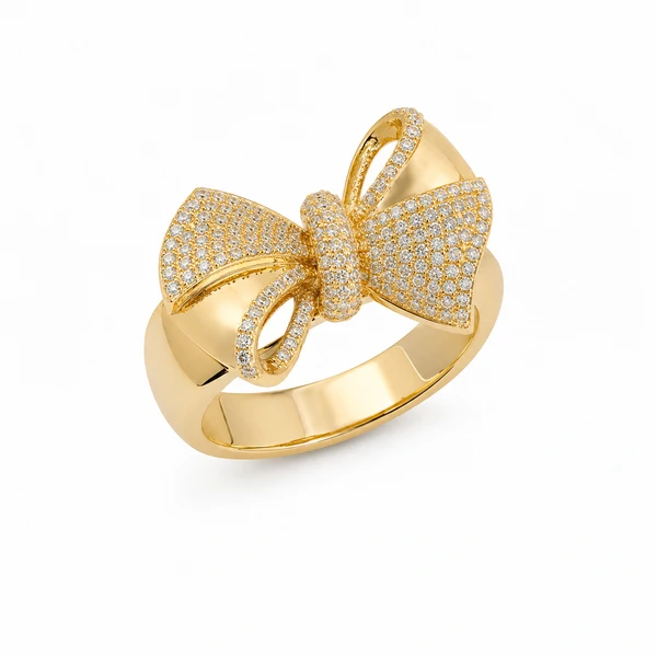 Anel Laço Cravejado com Zircônias em Dourado