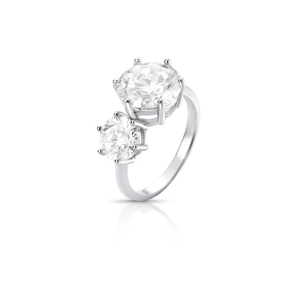 Anel Duas Pedras Moissanite 3 CT em Prata 925 com Certificação GRA