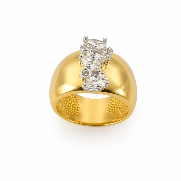 Anel Largo com Gotas de Zircônias em Dourado