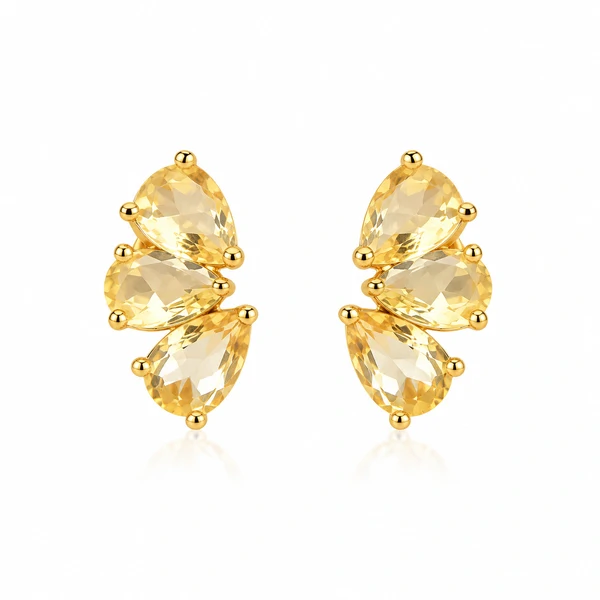 Brinco Earcuff Gotas de Citrino em Dourado