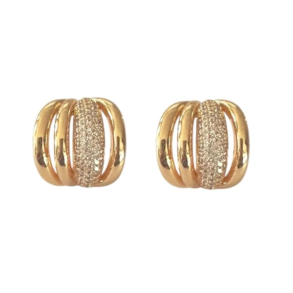 Brinco 3 Linhas Polidas e 1 Cravejada com Zircônias em Dourado