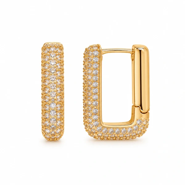 Brinco Argola Retangular cravejada em Dourado