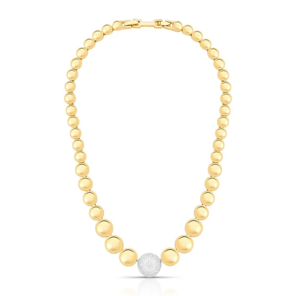 Colar Esferas Lisas e Cravejada com Zircônias em Dourado