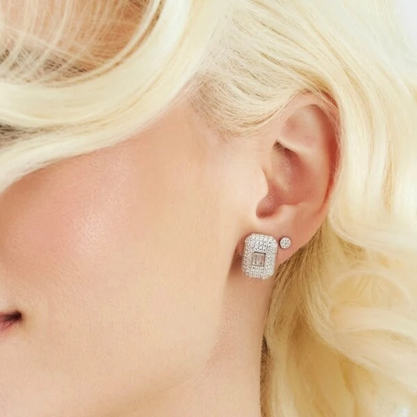Brinco Retangular Todo Cravejado com Zircônias em Prata 925