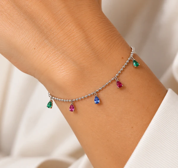 Pulseira Bolinha com Zircônias Colors em Rodio
