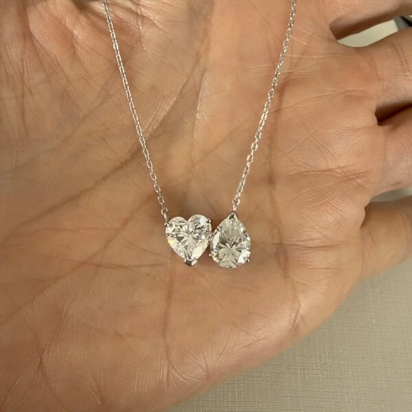 Colar Moissanite Gota e Coração 2,0CT em Prata 925