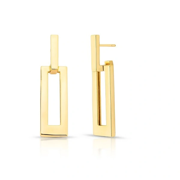 Brinco Retângulo Pendurado Dourado