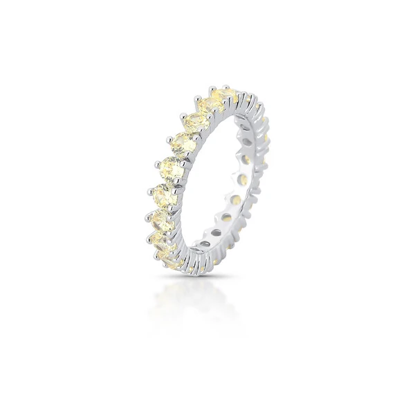 Aliança Inteira de Citrino 3 Pontas em Rodio