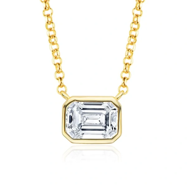 Colar Moissanite Retangular 6X8MM 2CT em Prata 925 com Banho de Ouro 18K