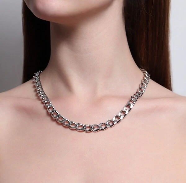 Colar Elos Chatos em Ródio