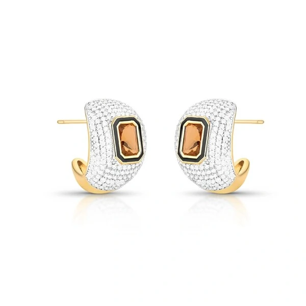 Brinco 1/2 Argola Cravejada com Zircônias e Morganita em Dourado