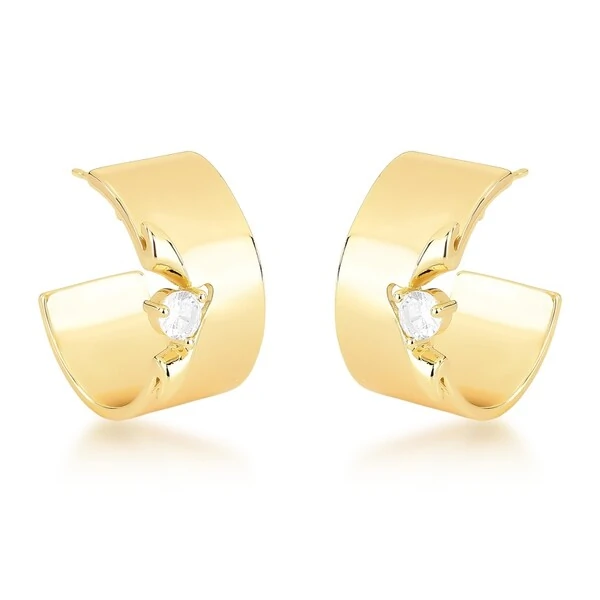 Brinco Argola Reta com Zirconia em Dourado