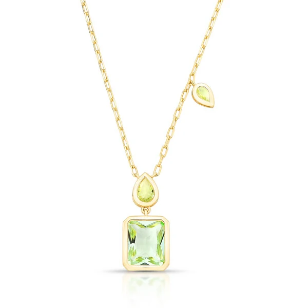 Colar Pingente Gota e Quadrado Acquamarine e Dourado