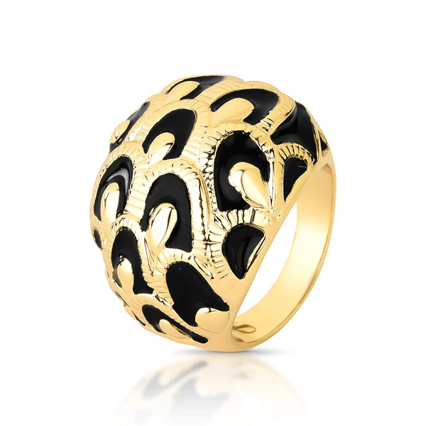 Anel Oval Esmaltado Preto com Dourado