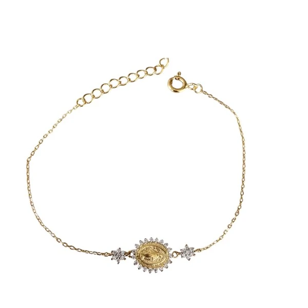 Pulseira Moissanite N Sra das Graças 0,005CT com Banho de Ouro em Prata 925