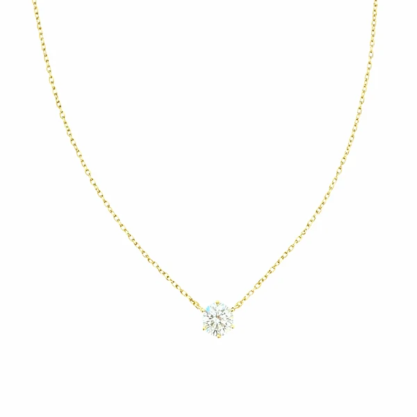 Colar Moissanite Solitário 6Garras 6,5MM 1,0CT em Prata 925 e Banho de Ouro 18K