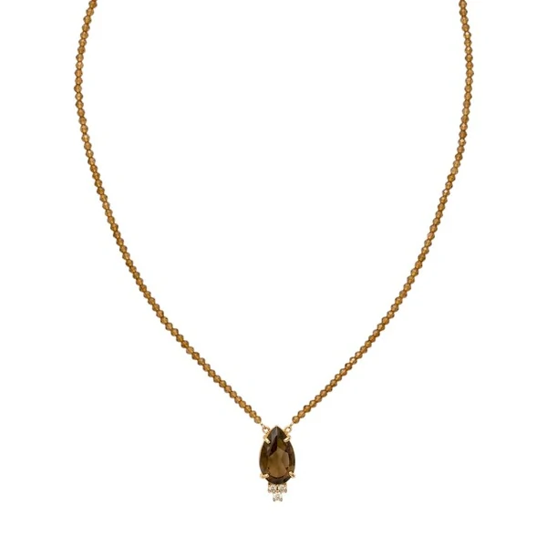 Colar Quartzo Fume Natural com Gota e Zirconia