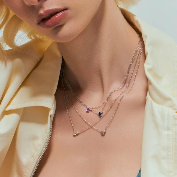 Colar Citrino Oval e Ponto de Luz de Zircônia em Prata 925