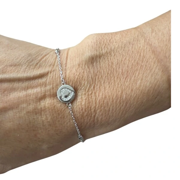 Pulseira Placa Coração e Ponto de Luz em Prata 925