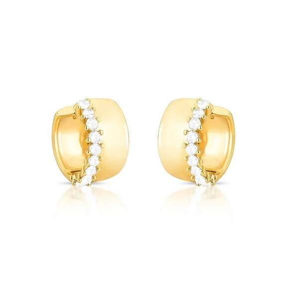 Brinco Argola Larga Parte Lisa e Cravejada em Dourado