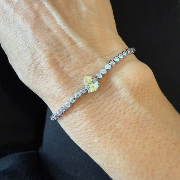 Pulseira Riviera Caixa Inglesa com Gota de Citrino em Ródio