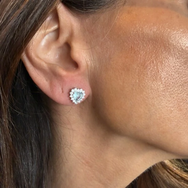 Brinco Gota Água Marinha Fusion em Ródio