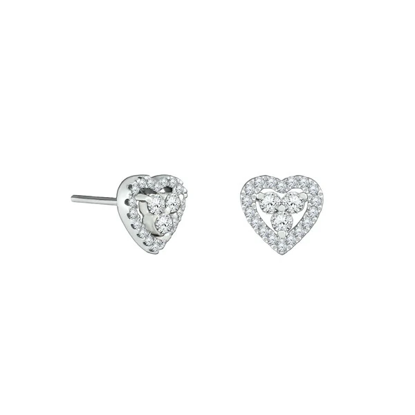 Brinco Coração Zircônias em Prata 925