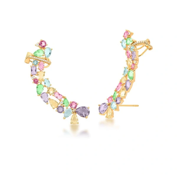 Brinco Earcuff com Pedras Colors em Dourado
