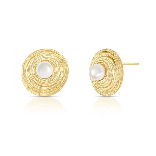 Brinco Redondo Rococó com Pérola Shell em Dourado