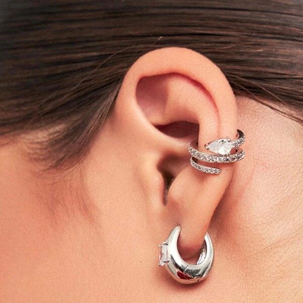 Piercing Fake 2 Voltas com Gota de Zircônias em Ródio