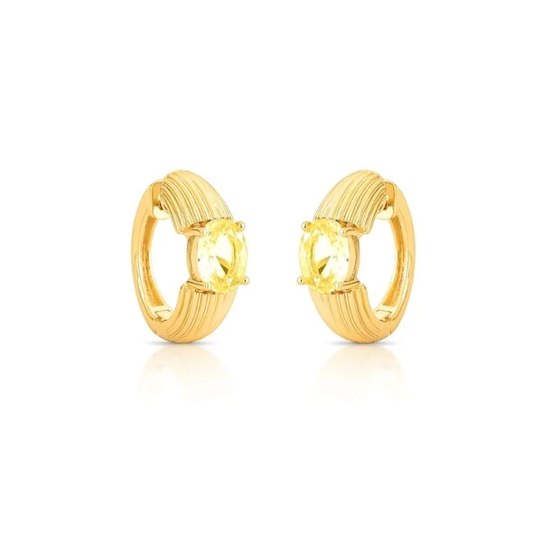Brinco Argola Riscada Citrino em Dourado