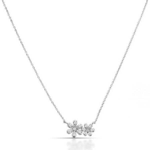 Colar 2 Florzinhas Cravejadas com Zircônias em Ródio