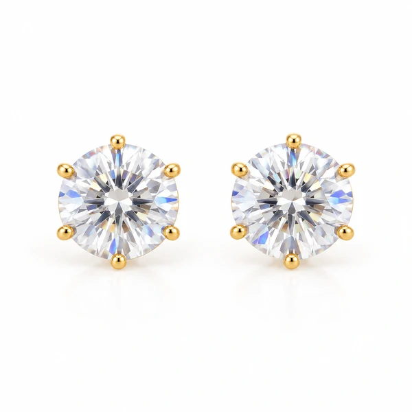 Brinco Moissanite 8MM 2CT na Prata 925 com Banho de Ouro 18K