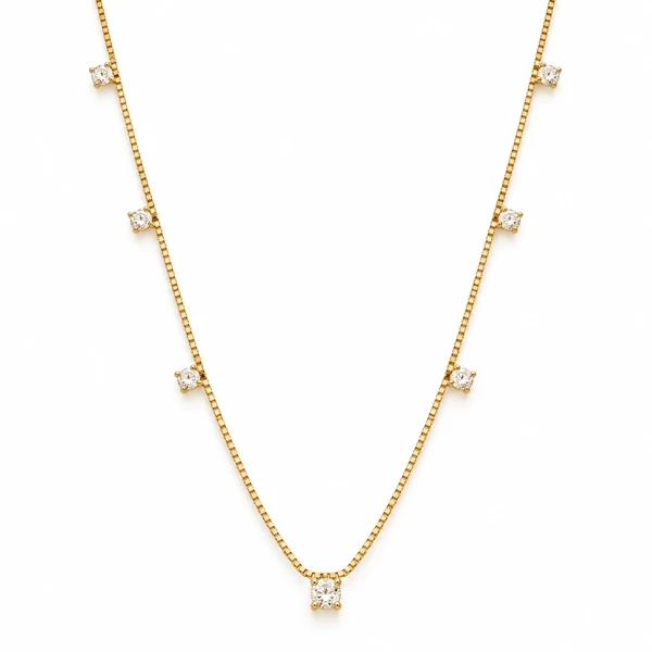 Colar Longo com Pontos de Luz em Dourado