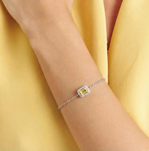Pulseira Fina com Citrino em Rodio