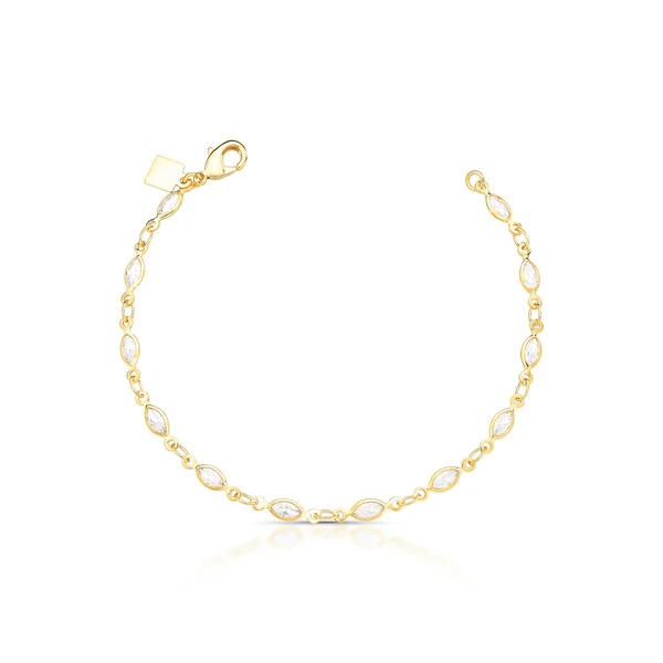 Pulseira Fina com Zircônias Ovais em Dourado