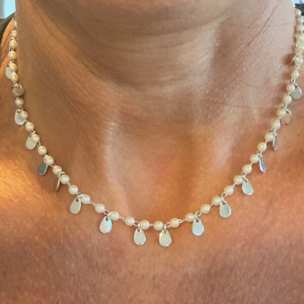 Colar Perolinhas e Gotinhas em Ródio