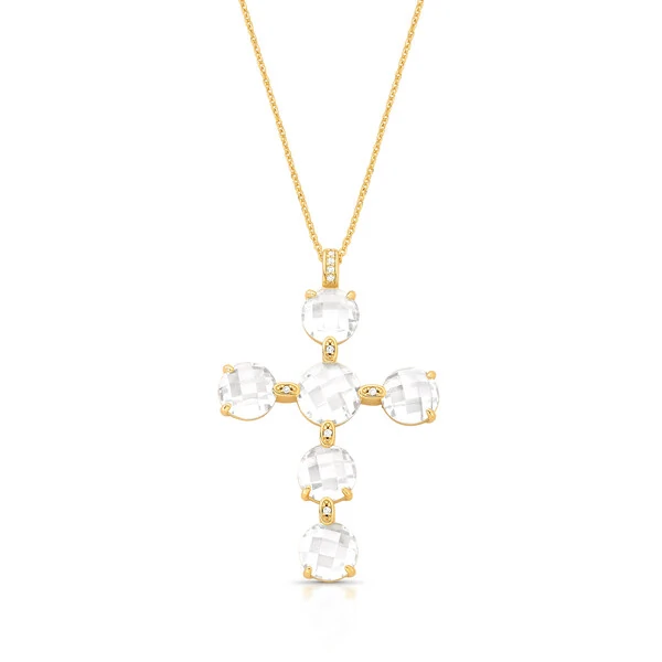 Colar Cruz Cristal em Dourado