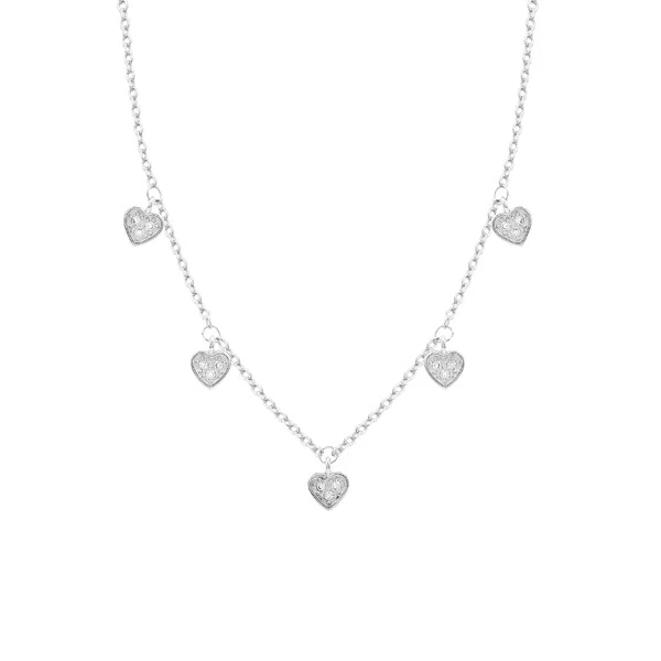 Colar com Corações Pendurados em Ródio