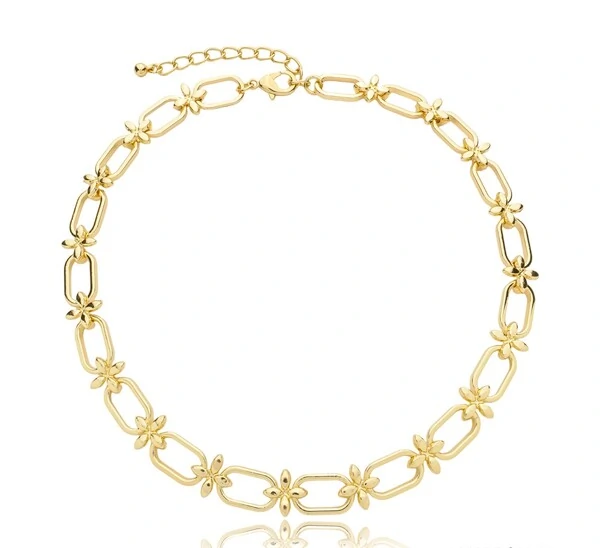 Colar Elos e Flor em Dourado