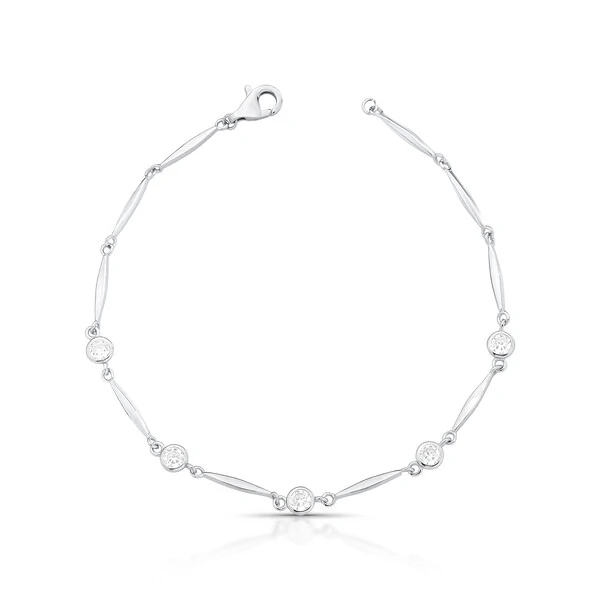 Pulseira Gomos Finos e Lisos com Pontos de Luz em Prata 925