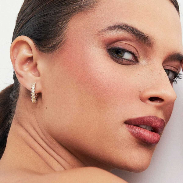 Brinco Argolinha de Citrino em Ródio