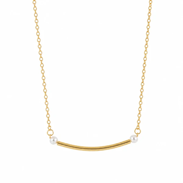 Colar Sorriso com 2 Pérolas em Dourado