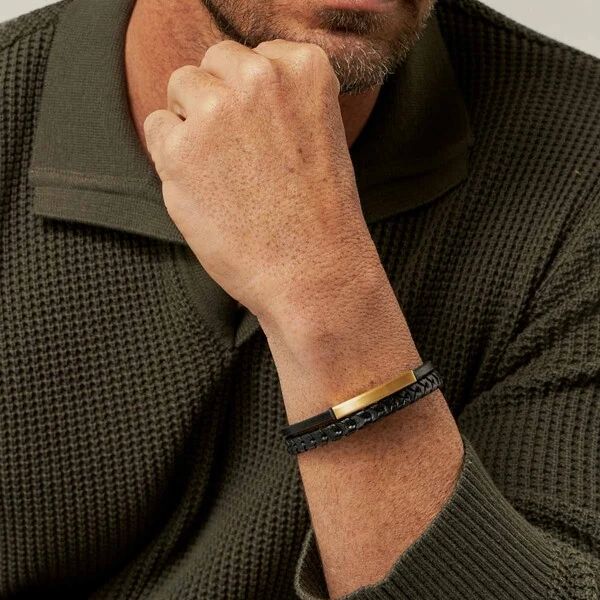 Pulseira Masculina Dupla com Chapa Fosca em Aço Dourado