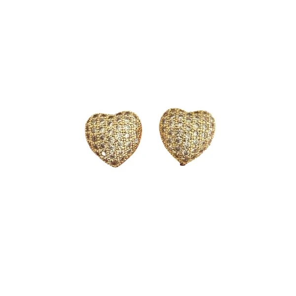 Brinco Pressão Coração Cravejado com Zircônias em Dourado