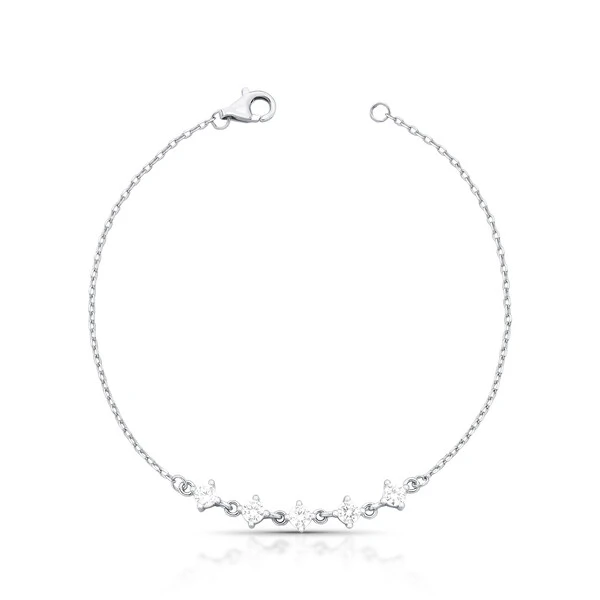 Pulseira Fina com 5 Zircônias na Prata 925
