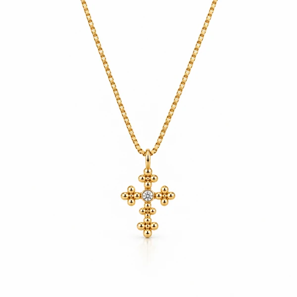 Colar Cruz de bolinhas em Dourado