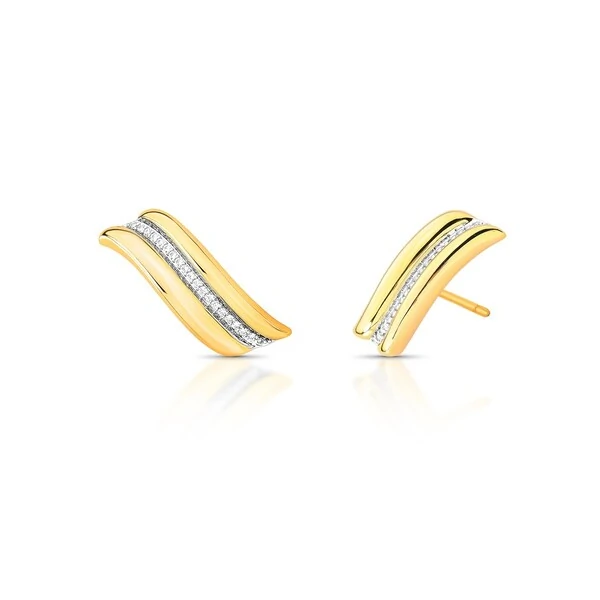 Brinco Earcuff 2 Fileiras Lisas e 1 Cravejada com Zircônias em Dourado